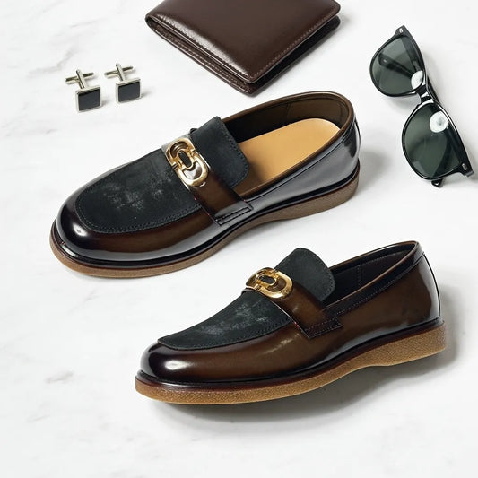 Shaded Brown With Suade Pattern leather Loafer | With Premium Gel soul For Comfort
