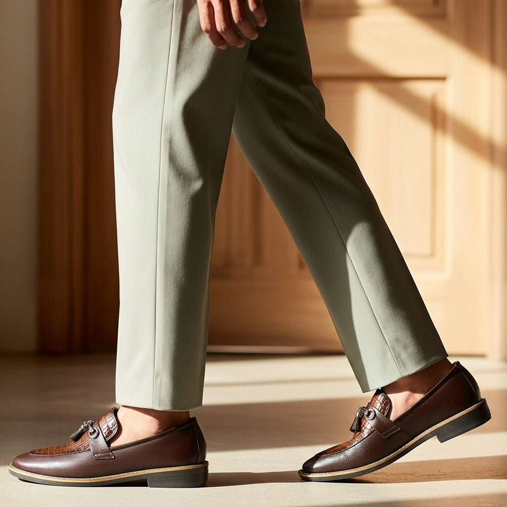 Hand Stiched Brown Croc Pattern Premium Loafer